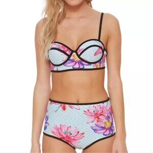 BODY BLAST Pin Up Balconette High Waisted Neoprene Bikini Set